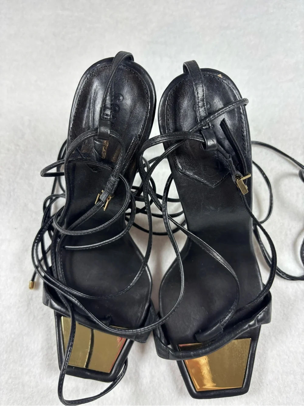 Schutz Black Leather Lace-Up Strappy Stiletto Heels | Size 9.5B | Made in Brazil